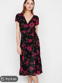 Express Dress Express Women's Floral Faux Wrap Dress Black With
