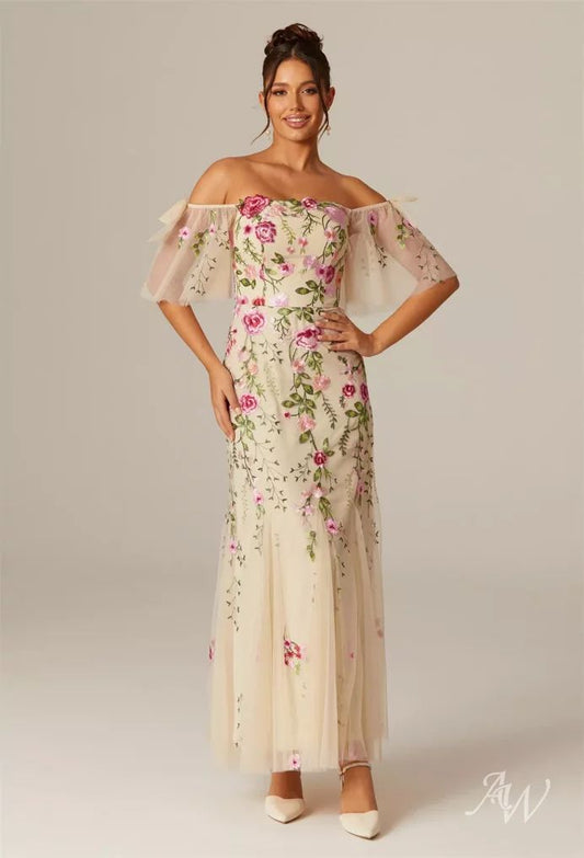 AW Carmelita Dress, Tulle Ankle Length Straight Neckline Wedding Dress