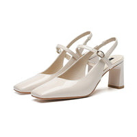 Camille Square-Toe Cross-Strap Heels