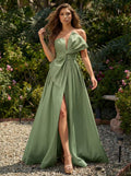 Missacc Celadon Prom Dress A Line Strapless Sleeveless Sweep Train