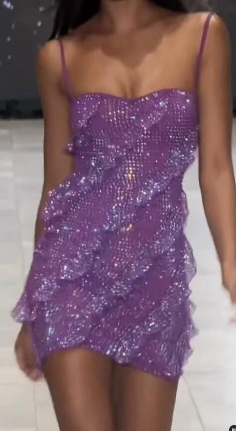 Sparkly Purple Spaghetti Straps Sequin Ruffle Sheath Short Homecoming