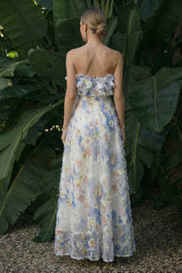 Light Blue Maxi A Line Ruffled Floral Wedding Guest Dress Light Blue
