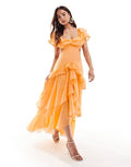 Design Flutter Sleeve Maxi Dress With Tiered Skirt And Lace Trim In