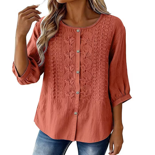 Sarah - Embroidered Cotton and Linen Blouse