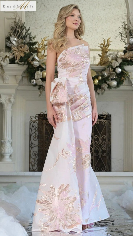 Long Formal Dress: Rina Di Montella Blush Multi
