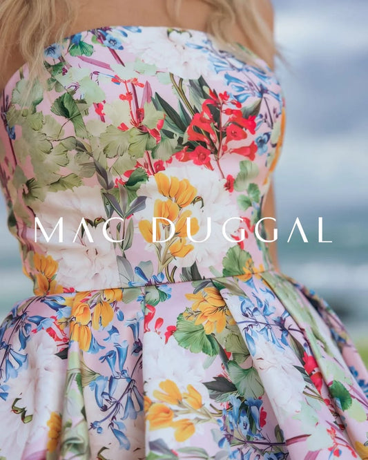 Multicolor Strapless Floral High Low Bubble Hem Gown
