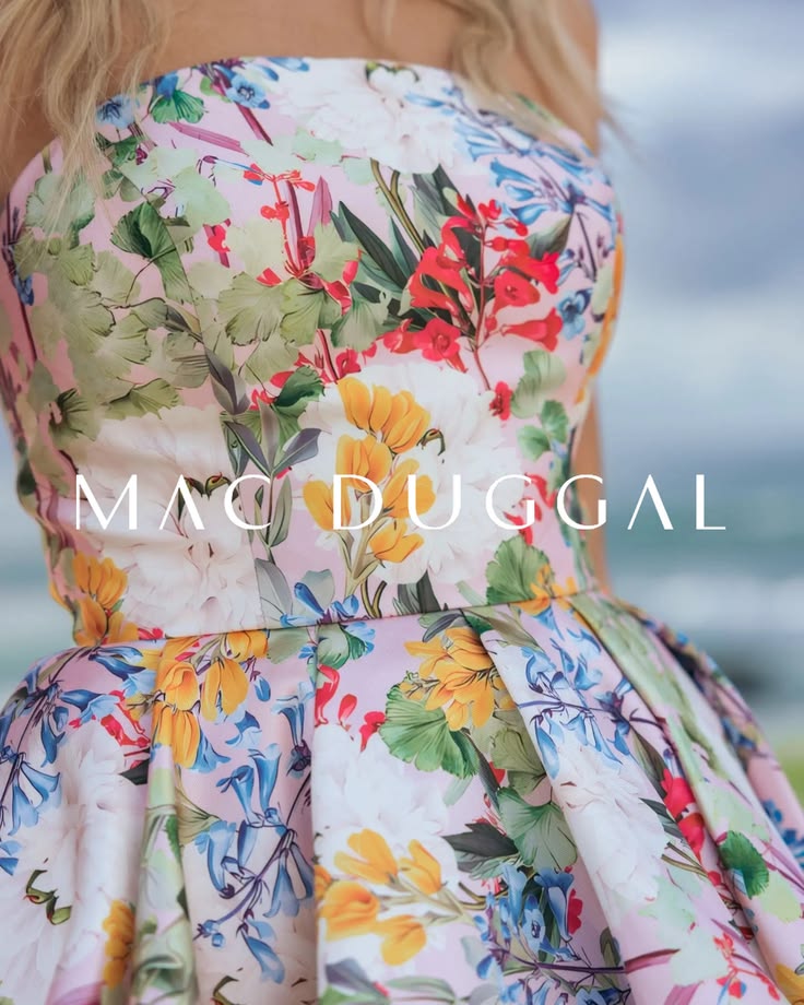 Multicolor Strapless Floral High Low Bubble Hem Gown