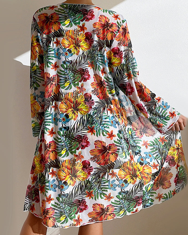 Queniva - Three-Piece Bikini with Floral Skirt