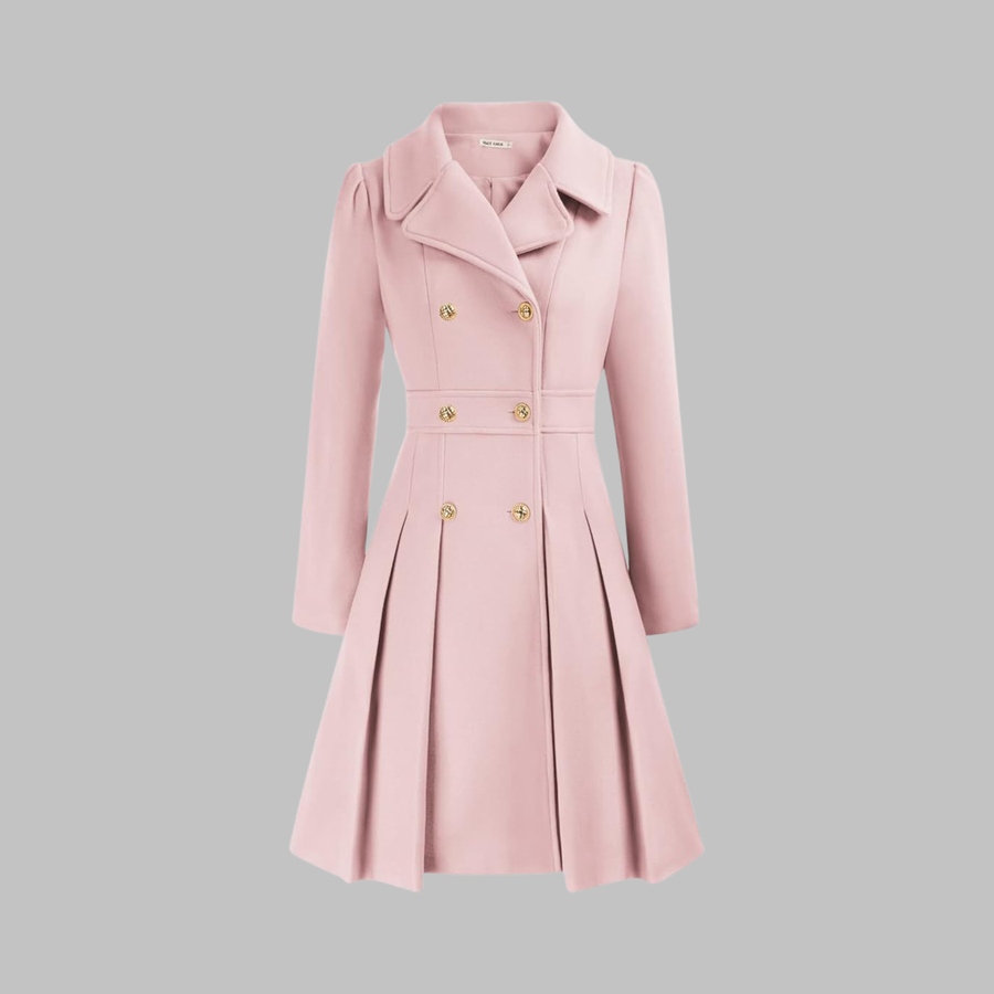 Dami - Classy Double Button Long Sleeve Coat Light Pink