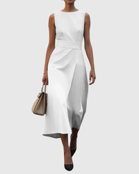 Clarimond | Elegant Round Neck Dress White
