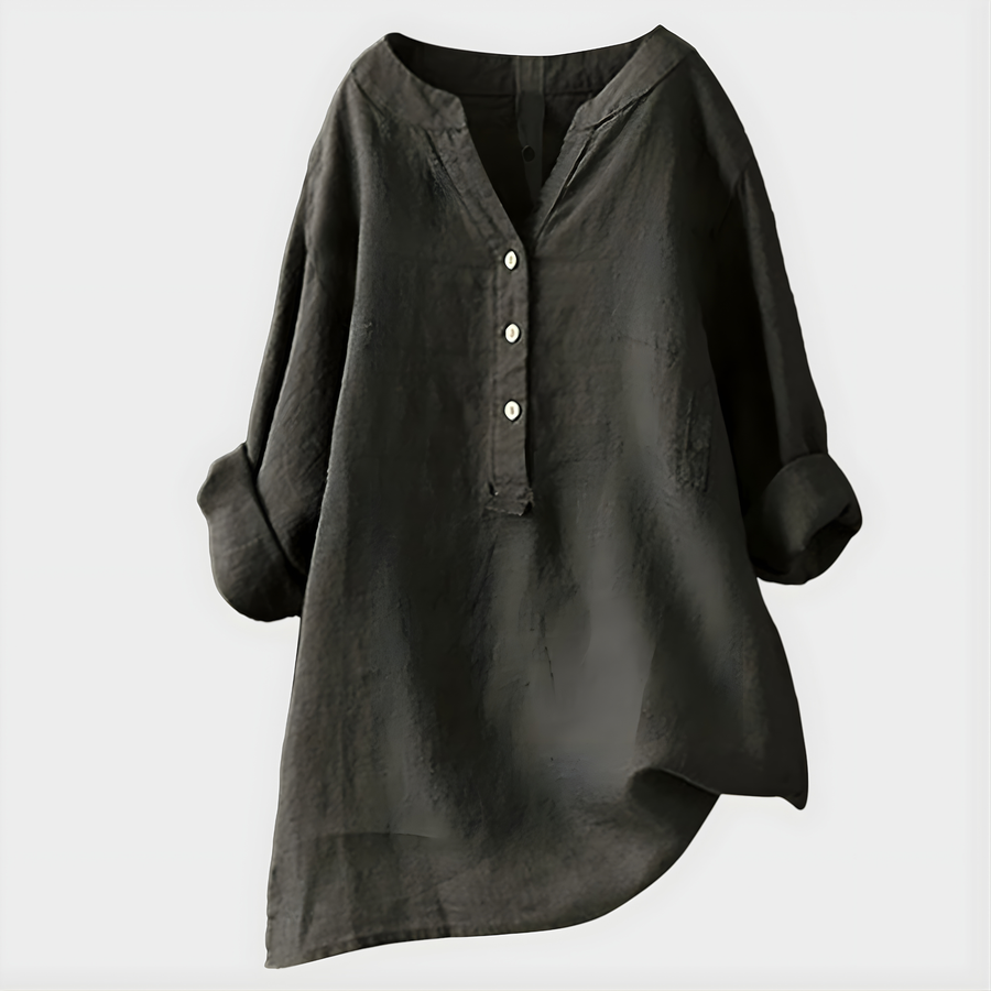 Verena - Elegant Cotton-Linen V-Neck Blouse