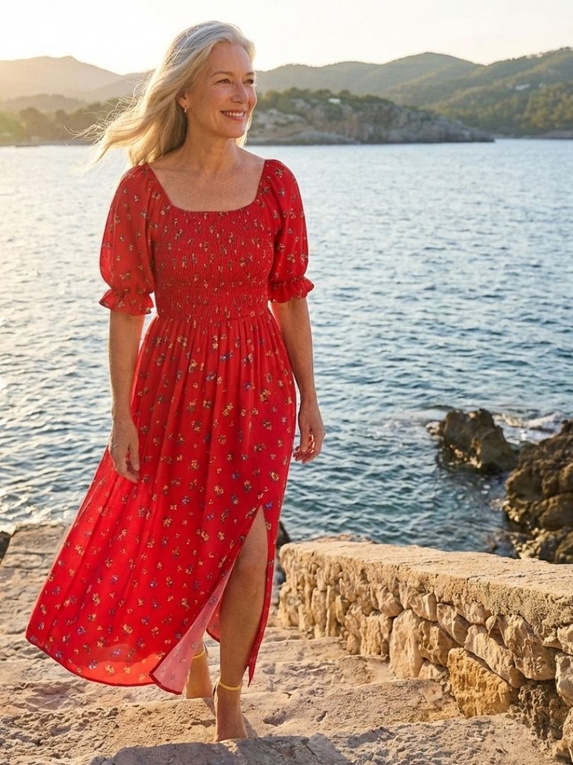 India – Square Neck Floral Midi Dress