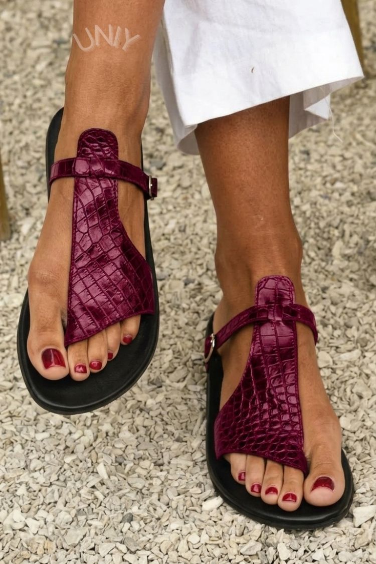 Klara – Croc-Effect Toe-Post Sandals with Buckle Strap