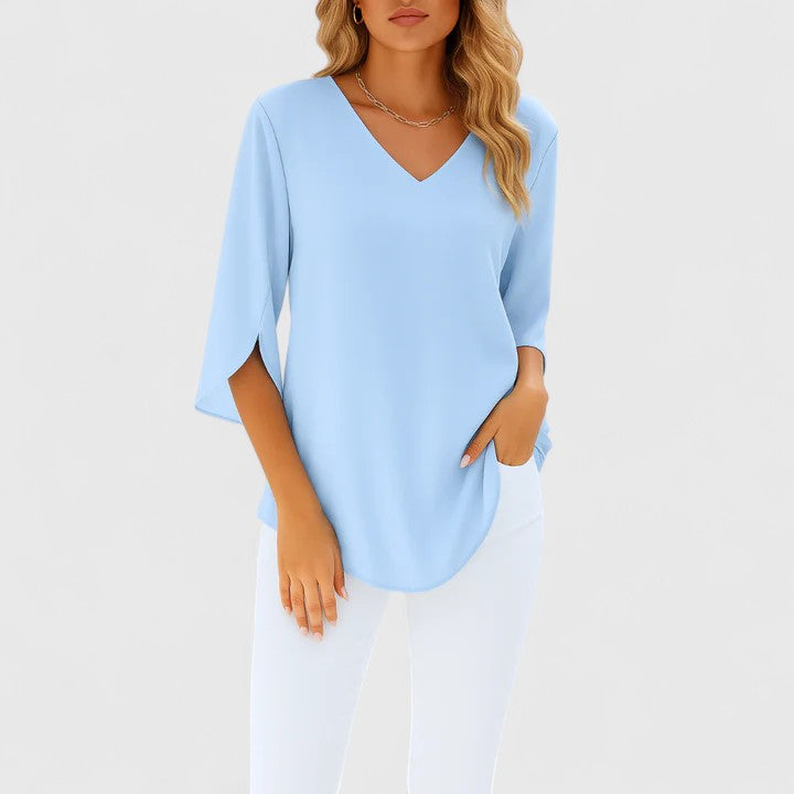 Violetta | Sophisticated V-Neck Blouse Blue