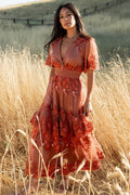 Lotte Embroidered Midi Dress Rust