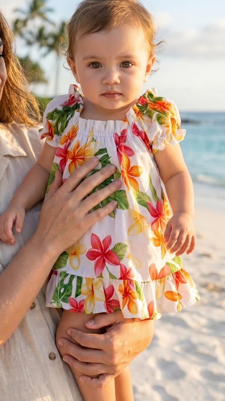 Rjc Baby Girls Plumeria Sunshine Puff Sleeve Hawaiian 2pc Dress Set 24