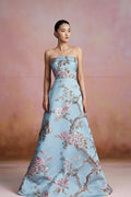 Sau Lee Jordana Brocade Gown Blue Ash