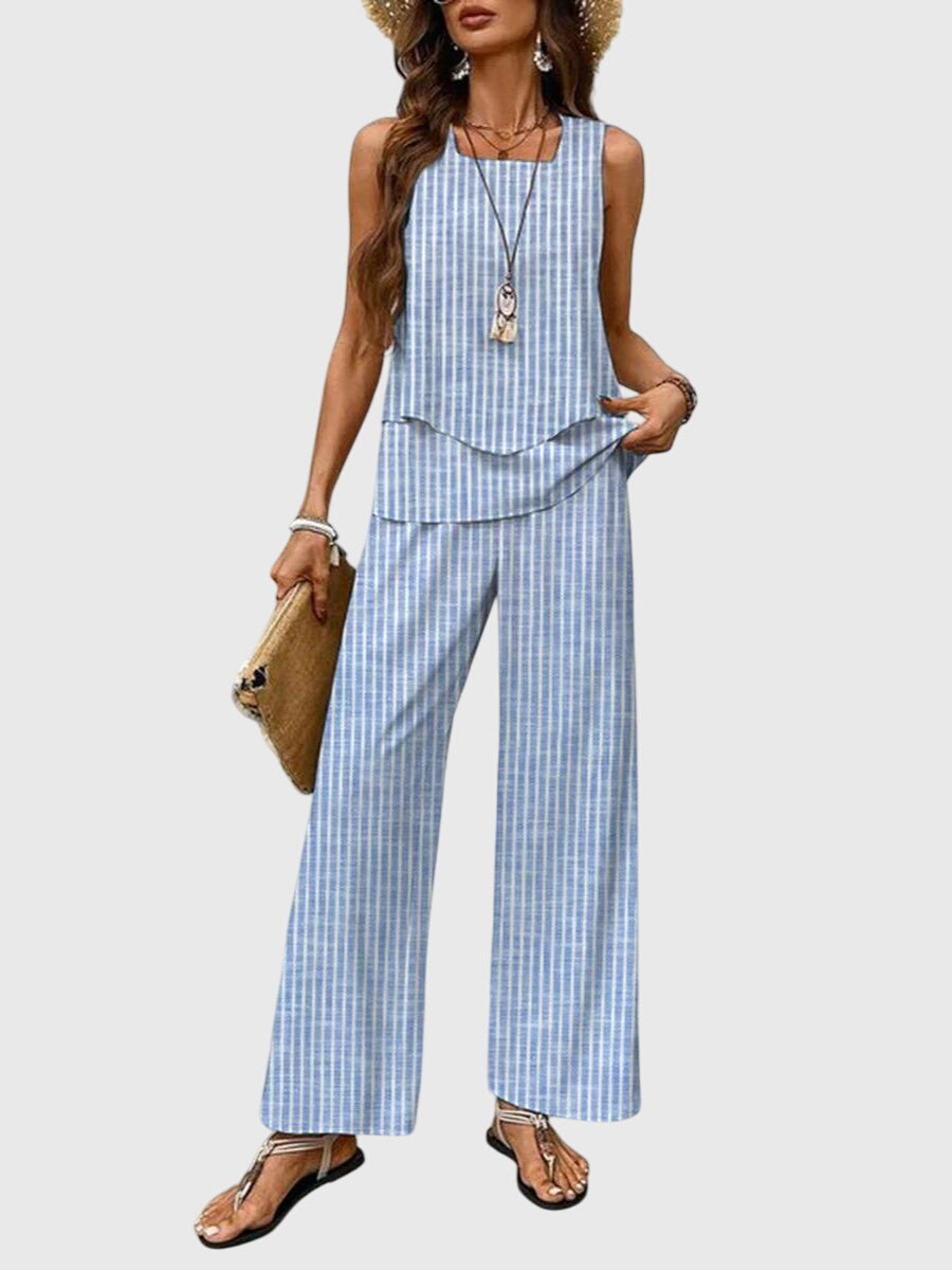 Brenda | Elegant 2-Piece Summer Set Blue Stripes