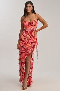 Akira Handle With Care Abstract Midi Dress In Orange Size Small