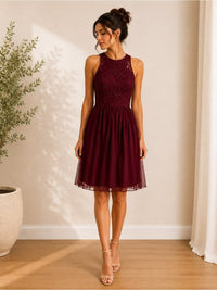 Speechless Dress Speechless Burgundy Lace Fit & Flare Knee Length