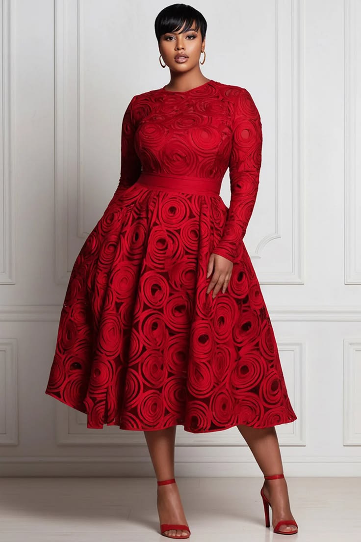 Xpluswear Design Plus Size Valentines Red All Over Print Round Neck
