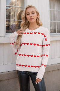 Runael Heart Print Crew Neck Sweater