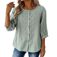 Sarah - Embroidered Cotton and Linen Blouse