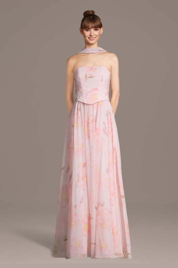 Celebrate DB Studio Floral Print Chiffon Faux Two Piece A Line Dress