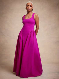 Vixey Knit Crepe Square Neck Drop Waist Maxi Dress, Wedding Guest,