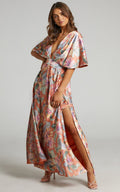 Sophia Maxi Dress Plunge Neck Bat Wing Sleeve Dress In Multi Floral