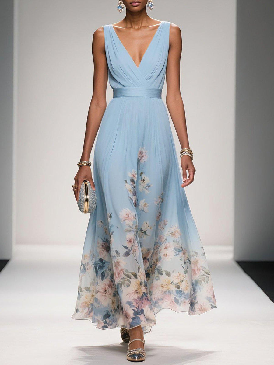 Isabella | Women's Floral Print Wedding Guest Dress Light Blue