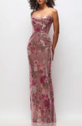Cassandra Floral Sequin Strapless Column Gown (Women)