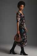 Puff Sleeve Floral Midi Dress