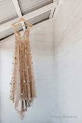 Charming V Neck Floral Long Prom Dress, Evening Dress