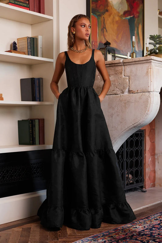 The Avery Dress In Black Brocade