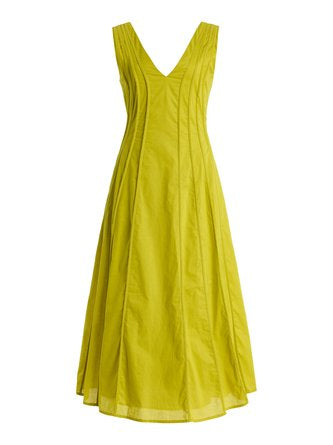 Cotton And Linen Casual Plain Ruched Midi Dress
