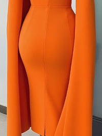 Elegant Plain Split Sleeves Shawl Collar Midi Dress