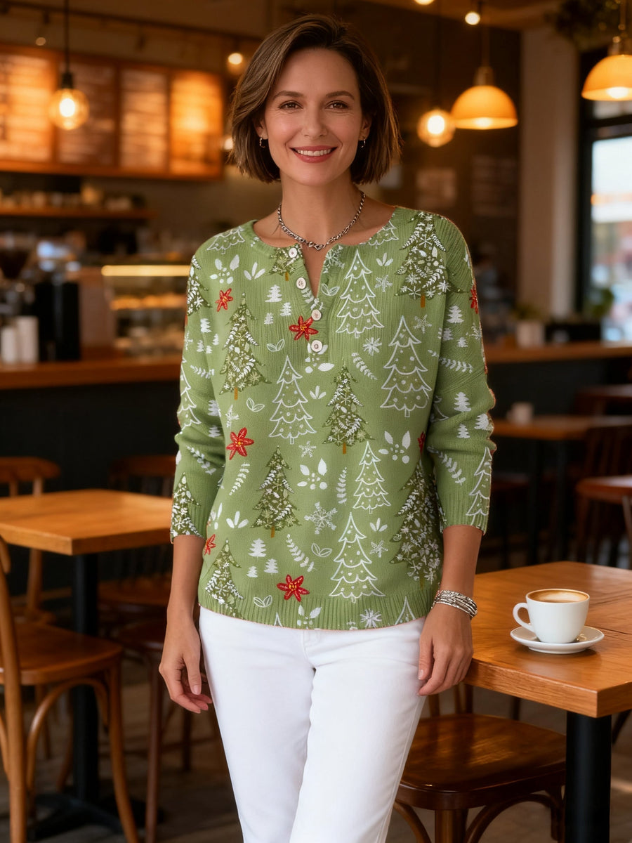 Alexandra - Festive Christmas Sweater With Buttons