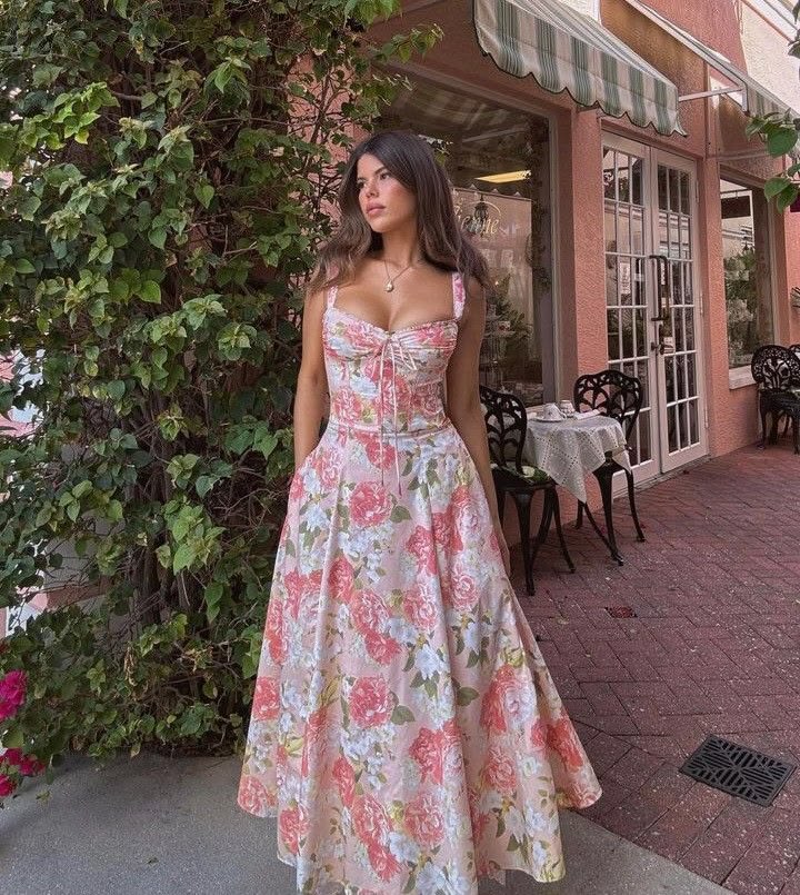 Modest A Line Floral Ankle Length Formal Prom Gown Summer Wedding