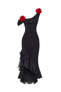 Chiffon Midi Dress With Flowers