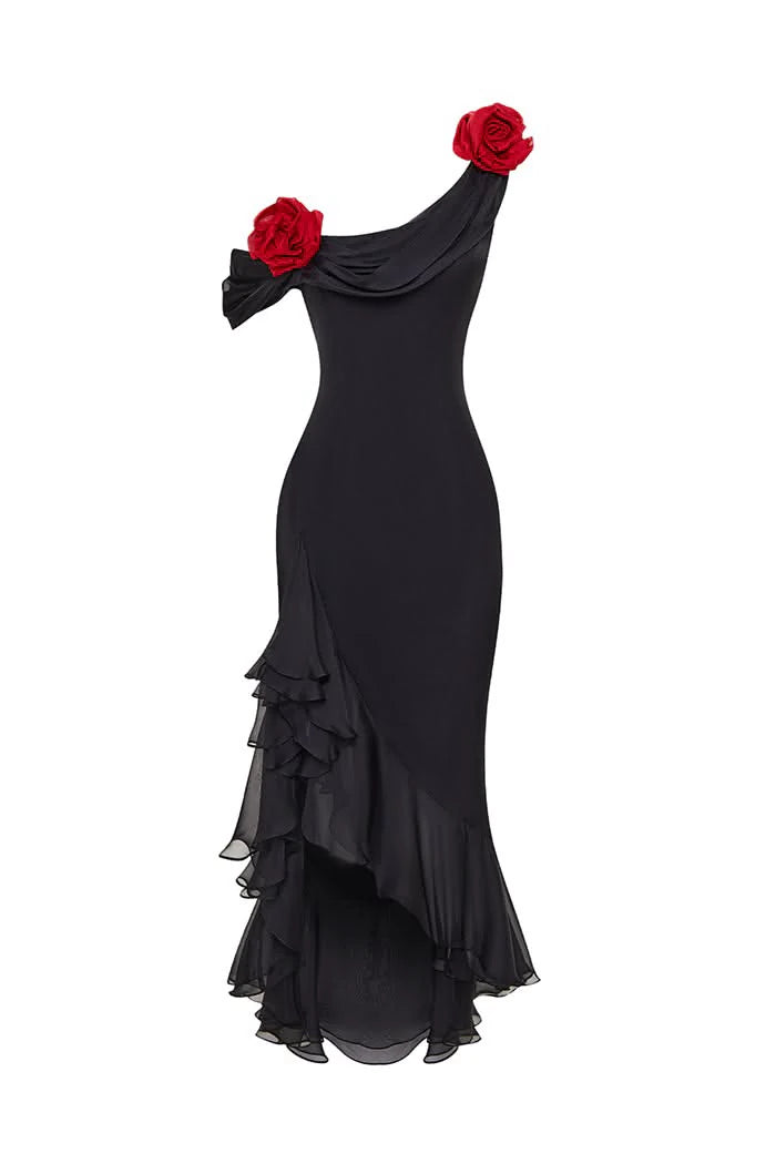 Chiffon Midi Dress With Flowers
