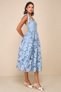 Proof Of Perfection Blue Floral Tiered Tie Strap Midi Dress