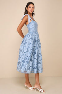 Proof Of Perfection Blue Floral Tiered Tie Strap Midi Dress