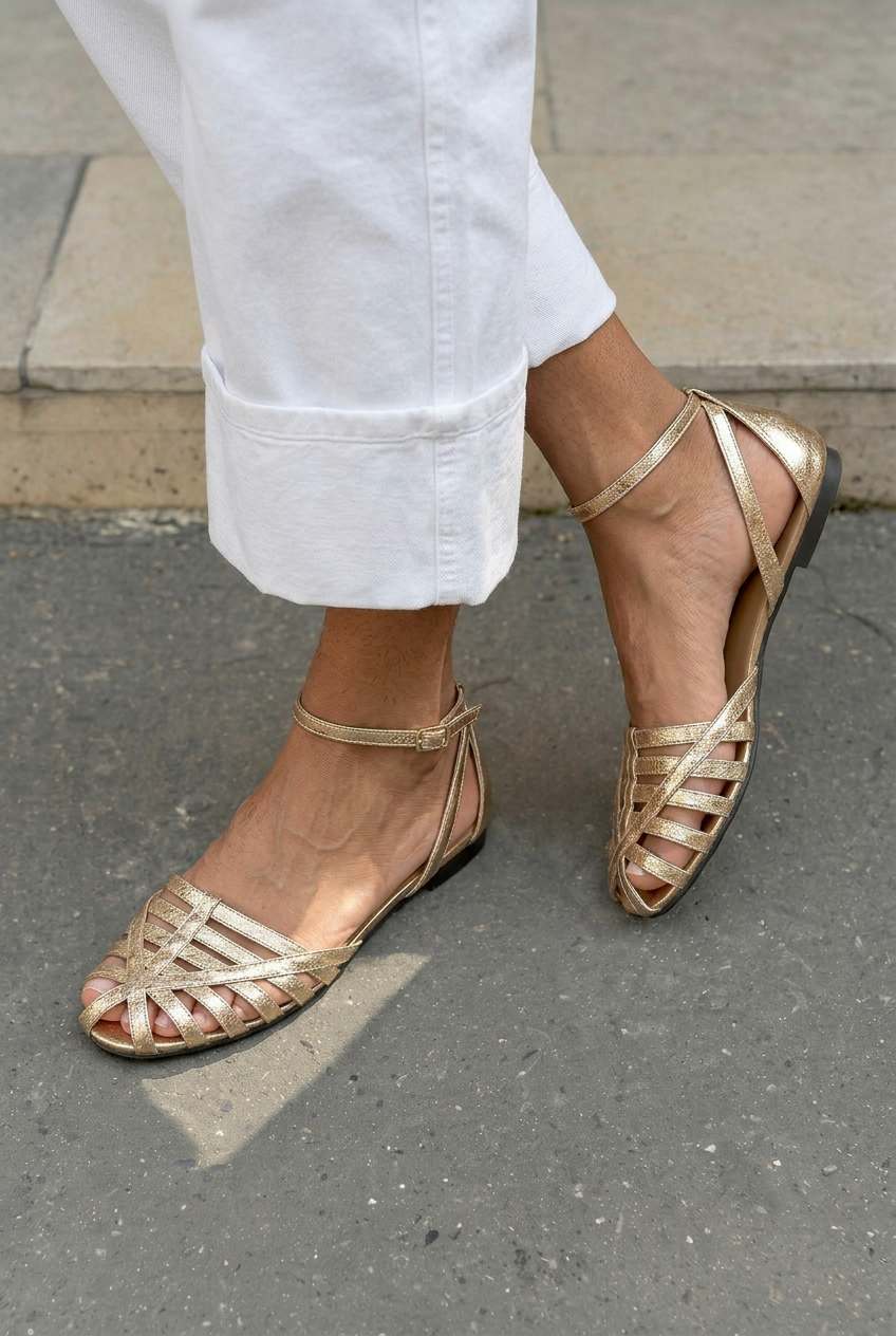 Simone – Woven Closed-Toe Ankle Strap Sandals