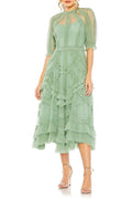 Women's High Neck Puff Sleeve Ruffle Tiered Dress