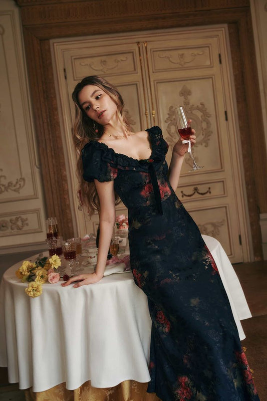 Catherine Jacquard Satin Maxi Dress In Black