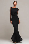 Black Mermaid Maxi Ball Gown with Boat Neckline