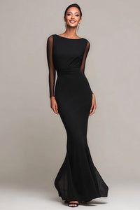 Black Mermaid Maxi Ball Gown with Boat Neckline