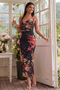 Halter Sheath Ruched Champagne Floral Maxi Beach Wedding Guest Dress