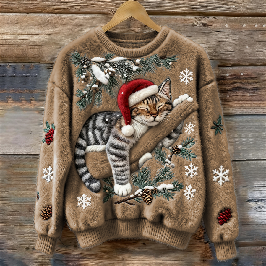 Niamh – Soft Festive Sweater with Cat Detail